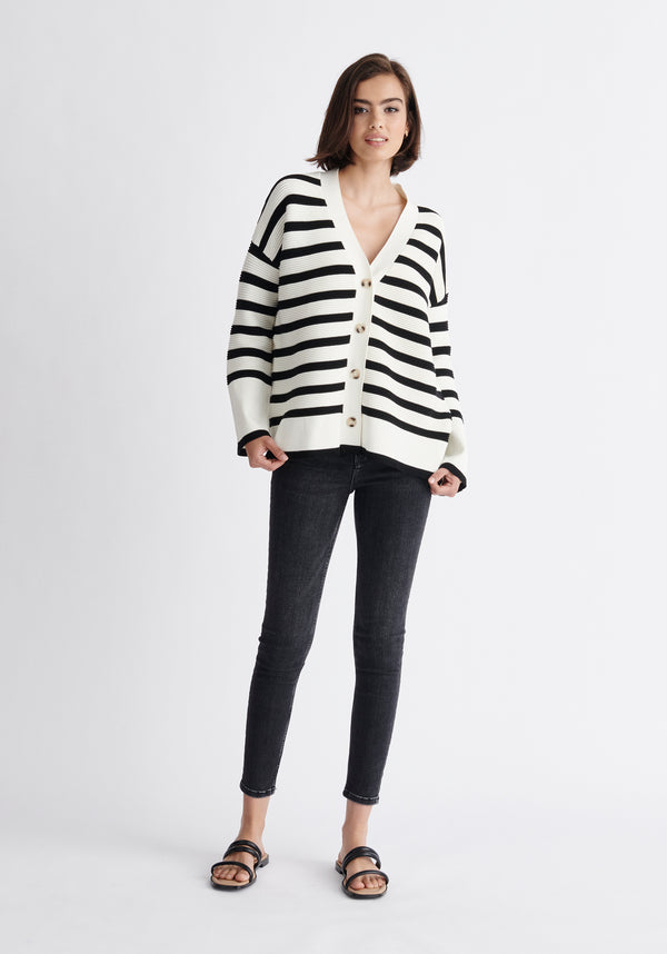 Paisie Paisie Striped Ribbed Cardigan