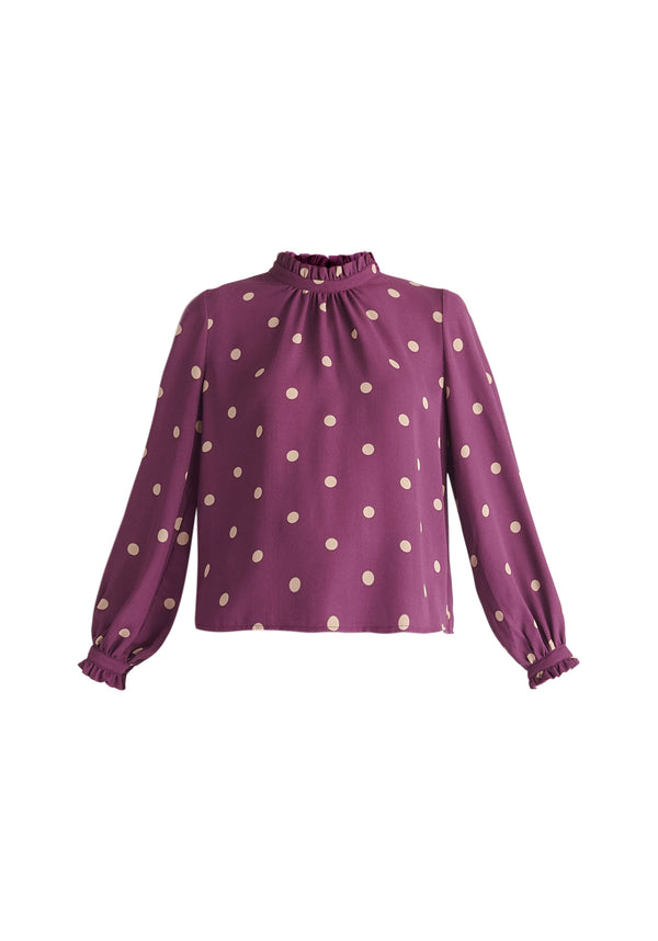 Paisie Pleated Collar Polka Dot Blouse
