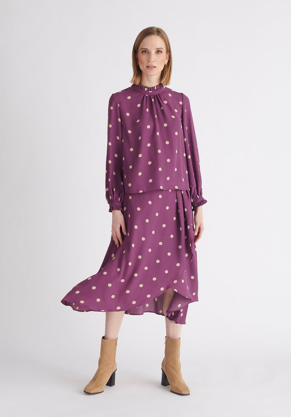 Paisie Pleated Collar Polka Dot Blouse