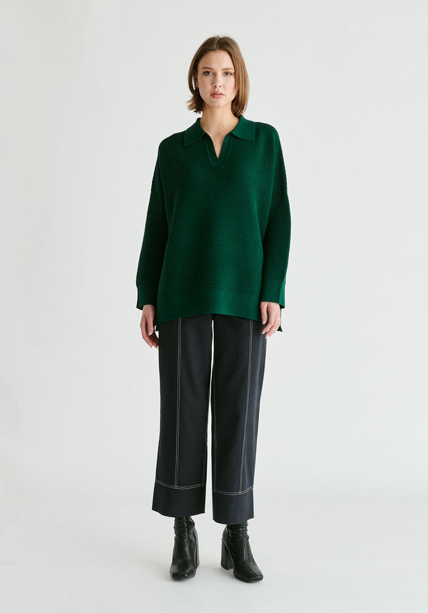 Paisie Polo Collar Ribbed Jumper