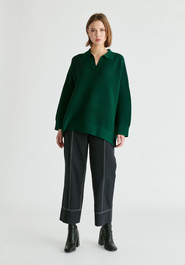 Paisie Polo Collar Ribbed Jumper