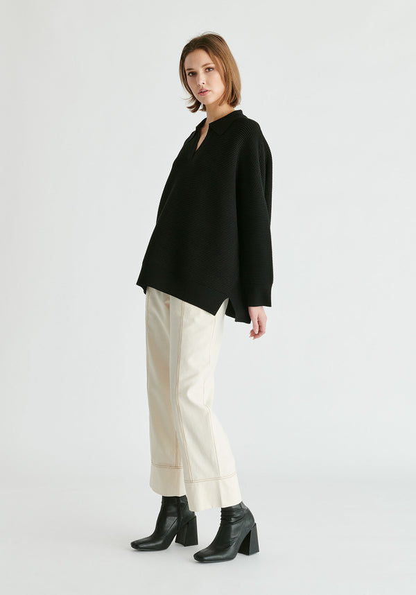 Paisie Polo Collar Ribbed Jumper