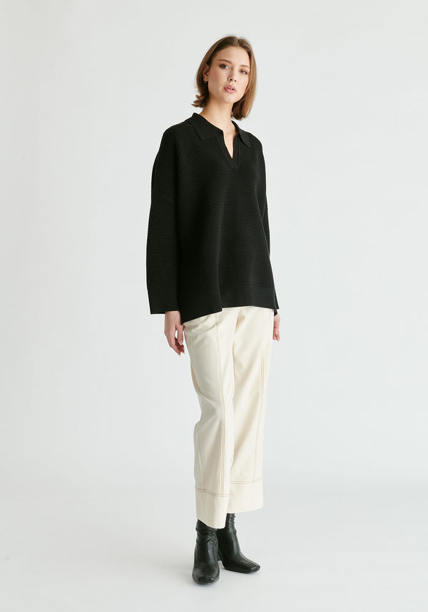 Paisie Polo Collar Ribbed Jumper