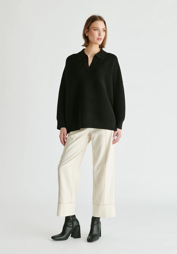 paisie Polo Collar Ribbed Jumper