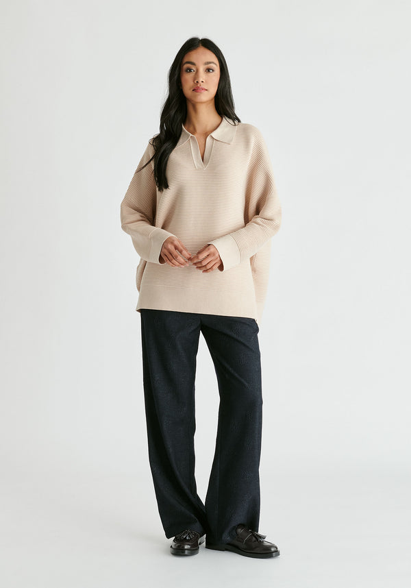 Paisie Polo Collar Ribbed Jumper