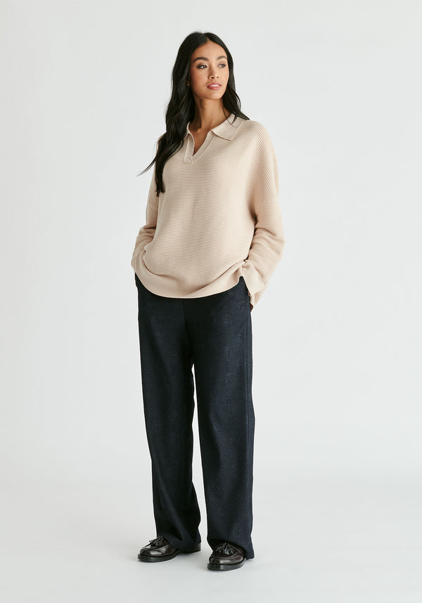 Paisie Polo Collar Ribbed Jumper