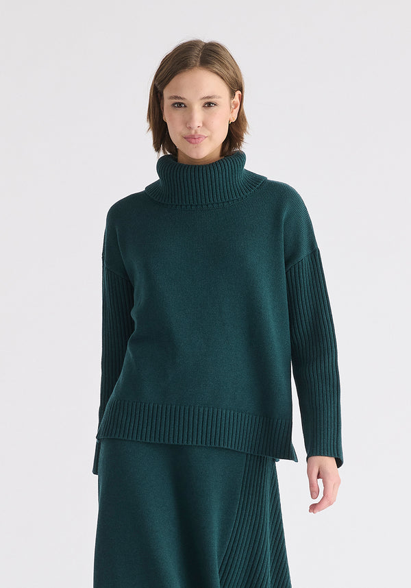 Paisie Polo Neck Jumper With Ribbed Details