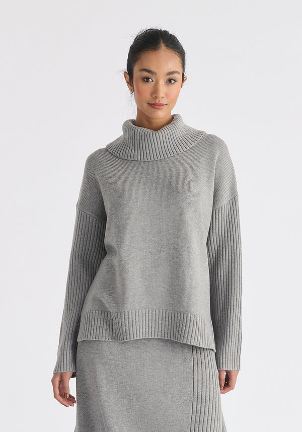 paisie Polo Neck Jumper with Ribbed Details