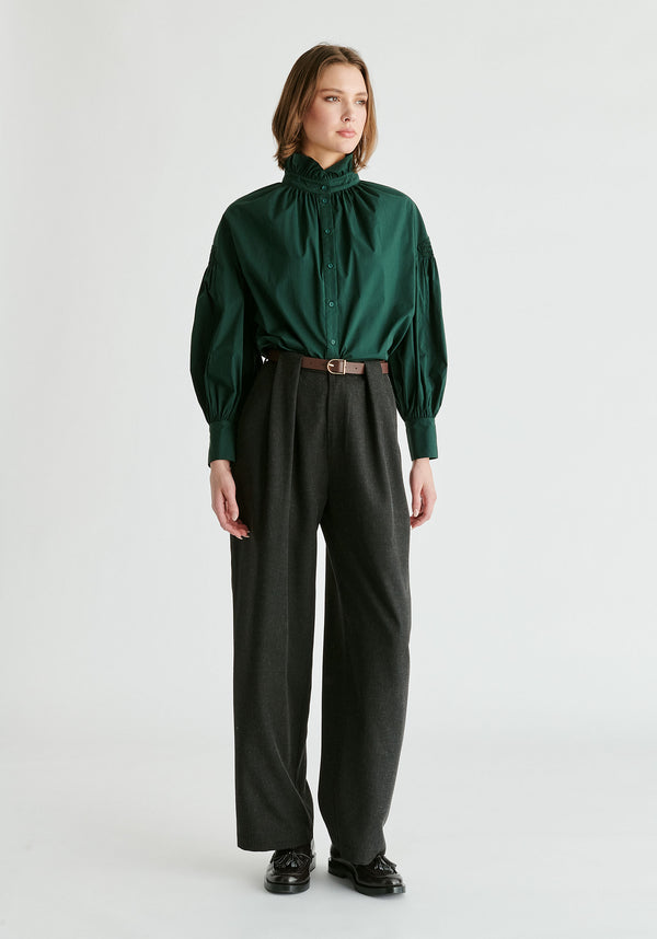 Paisie Puff Sleeve Shirt With Ruffled Collar