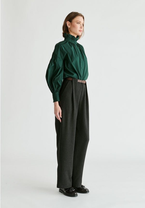 Paisie Puff Sleeve Shirt With Ruffled Collar