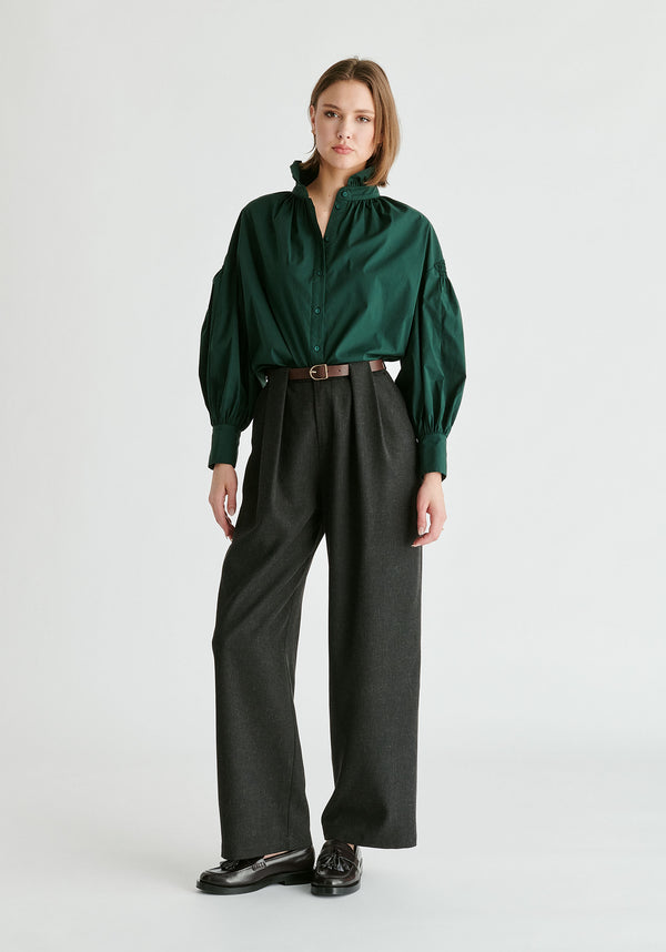 Paisie Puff Sleeve Shirt With Ruffled Collar