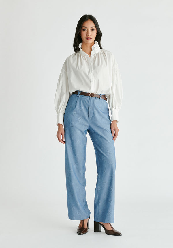 Paisie Puff Sleeve Shirt With Ruffled Collar