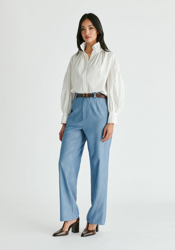 Paisie Puff Sleeve Shirt With Ruffled Collar