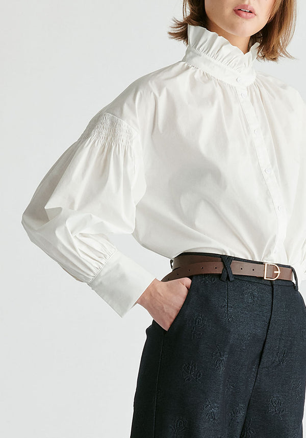paisie Puff Sleeve Shirt with Ruffled Collar