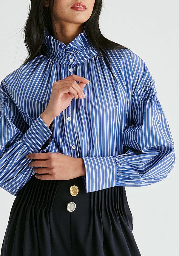 paisie Puff Sleeve Shirt with Ruffled Collar