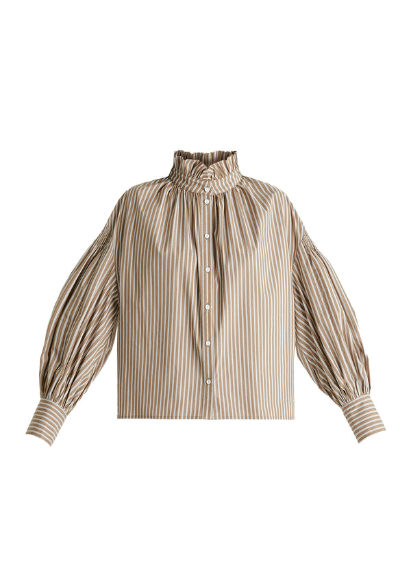 Paisie Puff Sleeve Shirt With Ruffled Collar