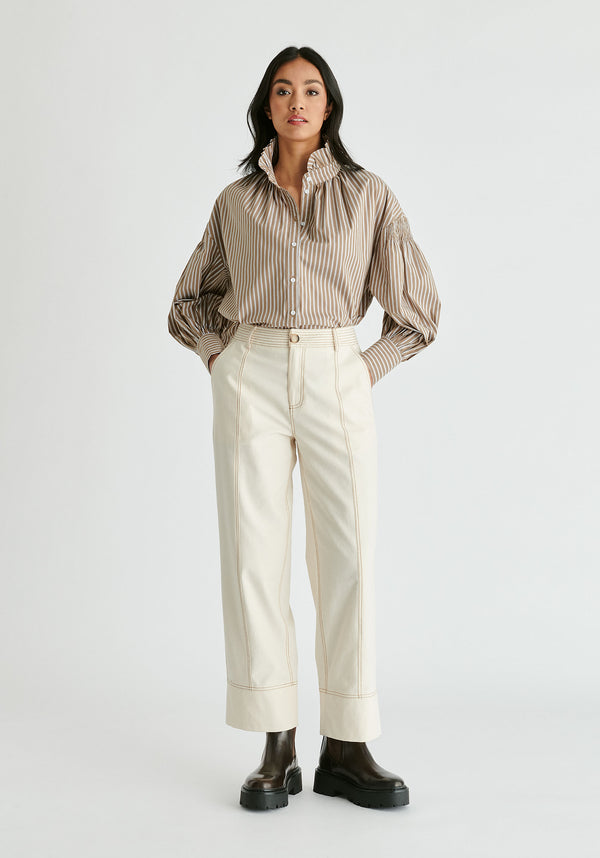 Paisie Puff Sleeve Shirt With Ruffled Collar