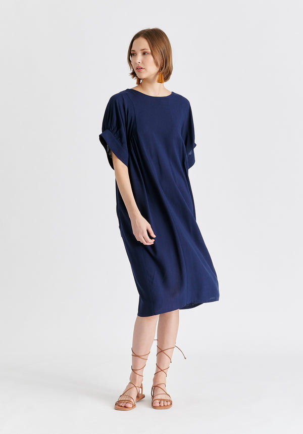 Paisie Relaxed Fit Dress With Back Bow Detail