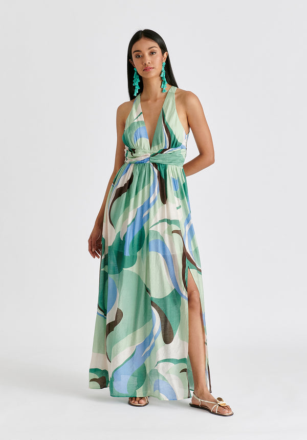 Paisie Retro Wave Halter Neck Maxi Dress