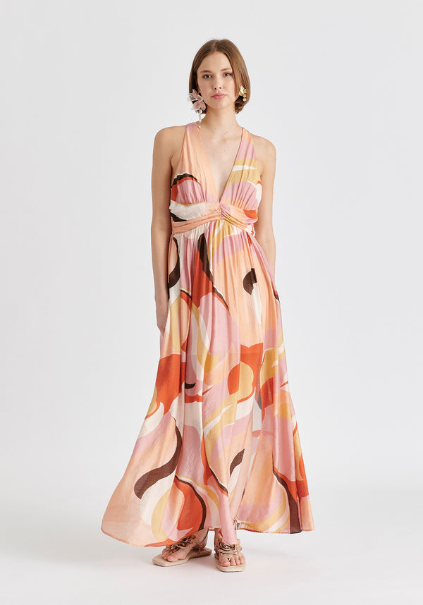 Paisie Retro Wave Halter Neck Maxi Dress