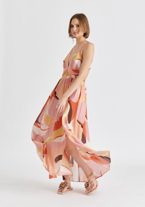 paisie Retro Wave Halter Neck Maxi Dress