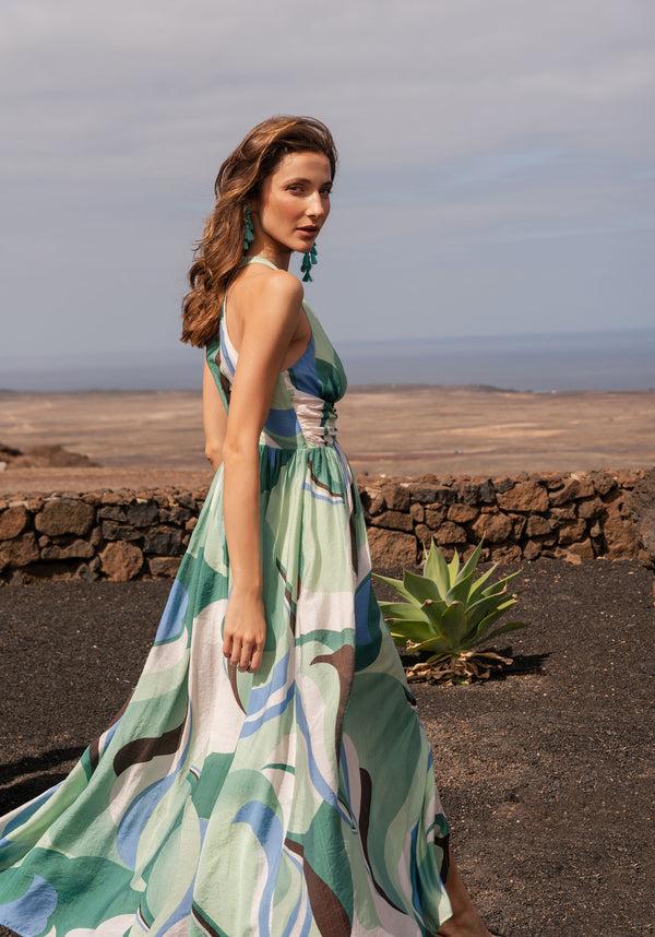 paisie Retro Wave Halter Neck Maxi Dress