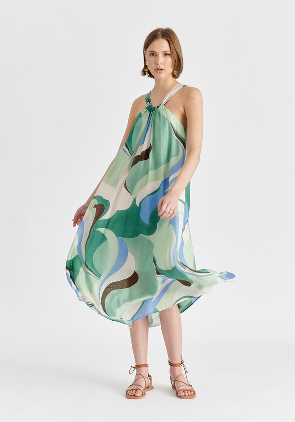 Paisie Retro Wave Halter Neck Midi Dress With Belt