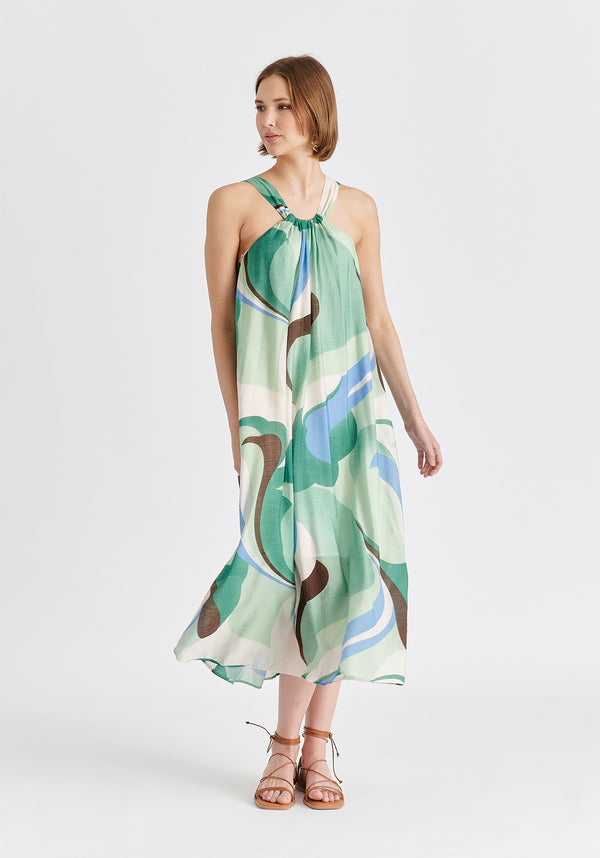 Paisie Retro Wave Halter Neck Midi Dress With Belt