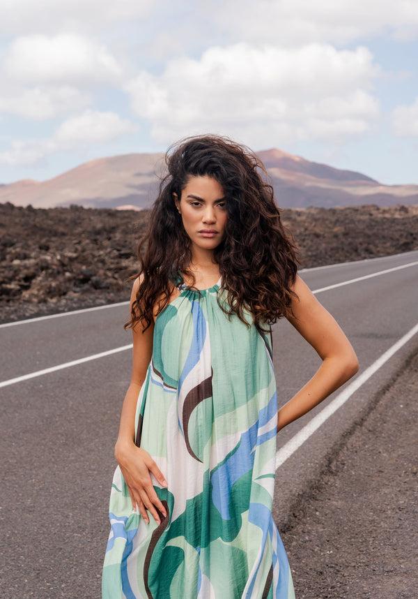 paisie Retro Wave Halter Neck Midi Dress with Belt