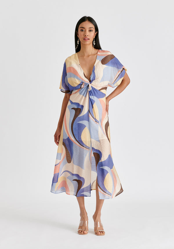 Paisie Retro Wave Midi Dress With Twist Detail