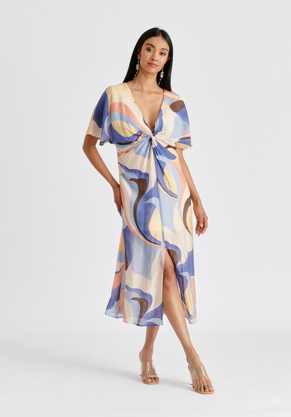 Paisie Retro Wave Midi Dress With Twist Detail