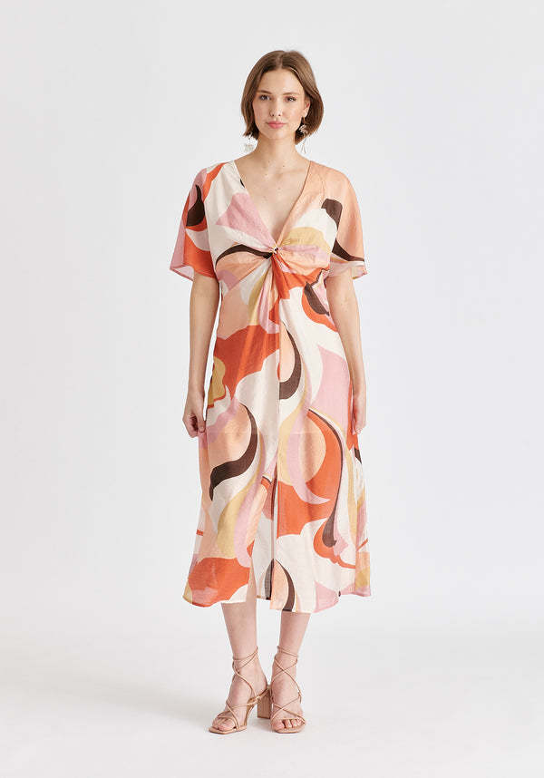 Paisie Retro Wave Midi Dress With Twist Detail