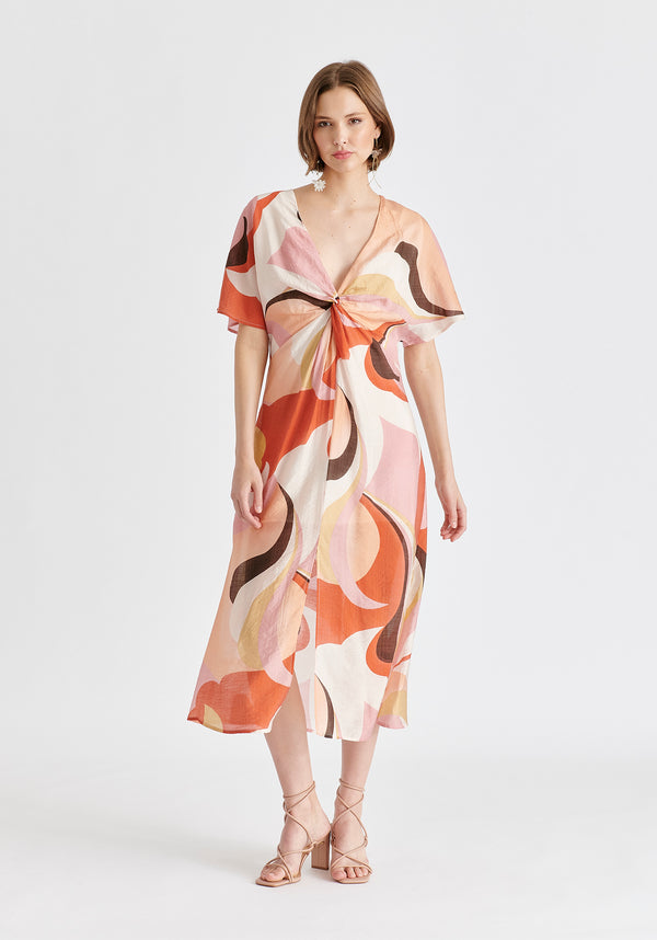 Paisie Retro Wave Midi Dress With Twist Detail