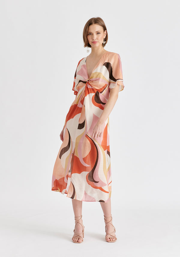 paisie Retro Wave Midi Dress with Twist Detail