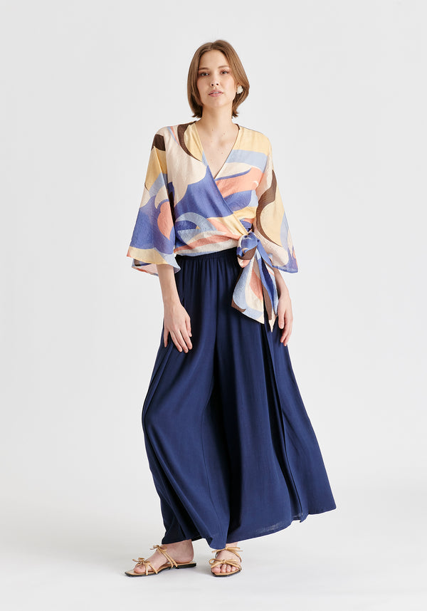 Paisie Retro Wave Wrap Kimono Blouse