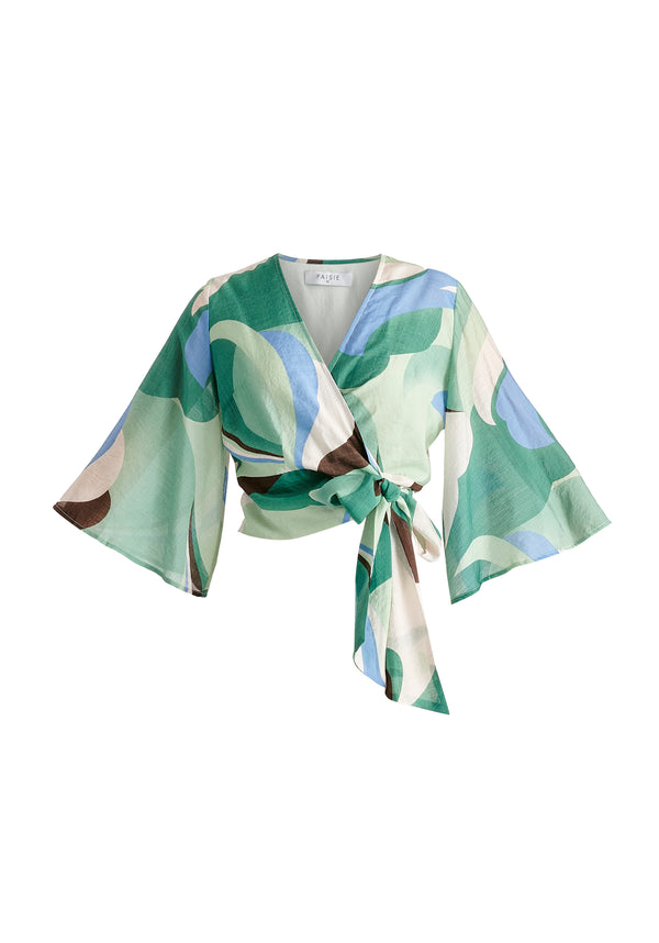 Paisie Retro Wave Wrap Kimono Blouse