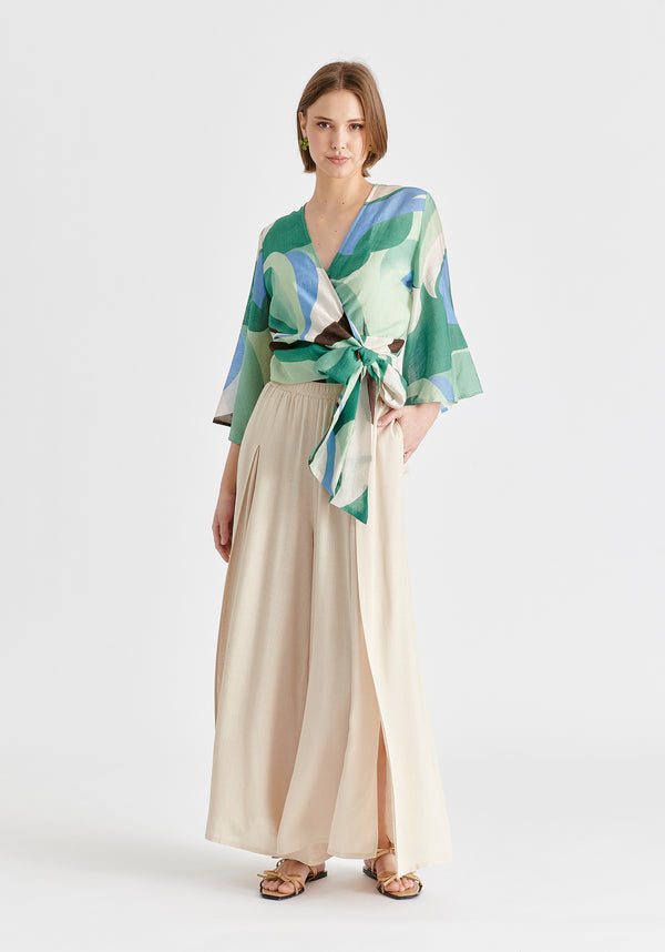 Paisie Retro Wave Wrap Kimono Blouse