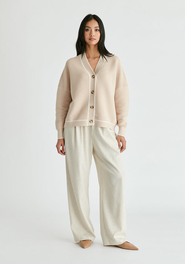 Paisie Ribbed Cardigan With Contrast Trim