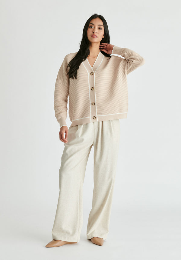 Paisie Ribbed Cardigan With Contrast Trim