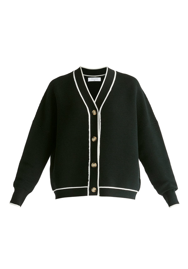 Paisie Ribbed Cardigan With Contrast Trim