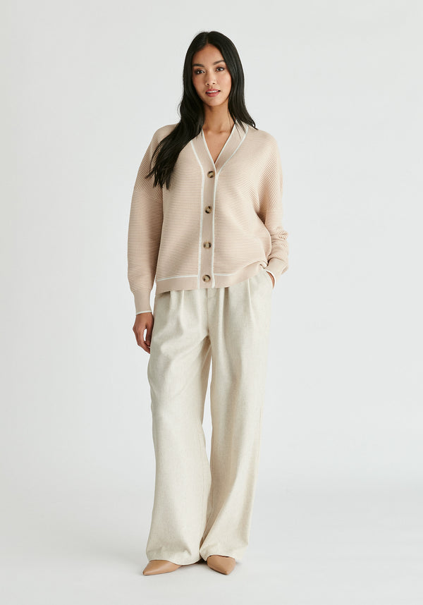 paisie Ribbed Cardigan with Contrast Trim