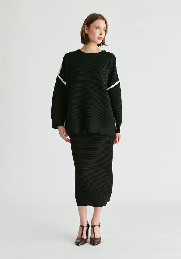 paisie Ribbed Jumper With Contrasting Embroidery