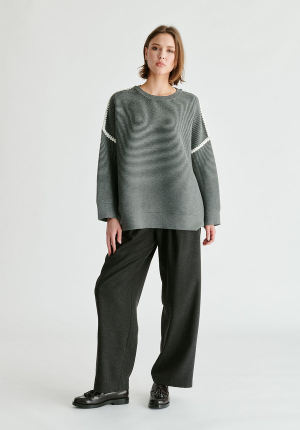paisie Ribbed Jumper with Contrasting Embroidery