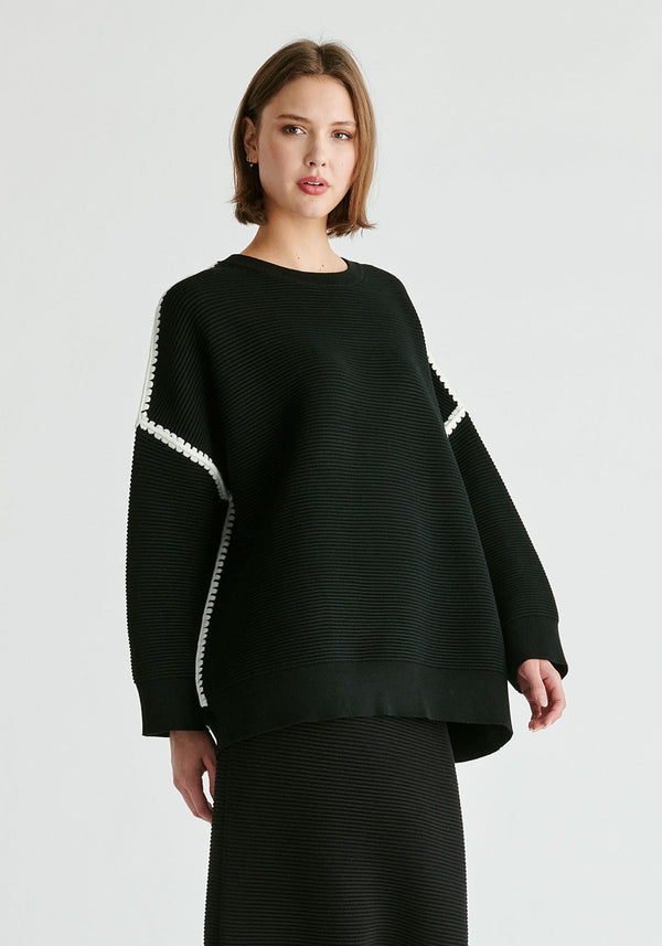 paisie Ribbed Jumper with Contrasting Embroidery