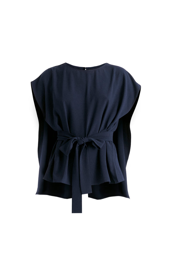 Paisie Round Neck Cape Top With Belt