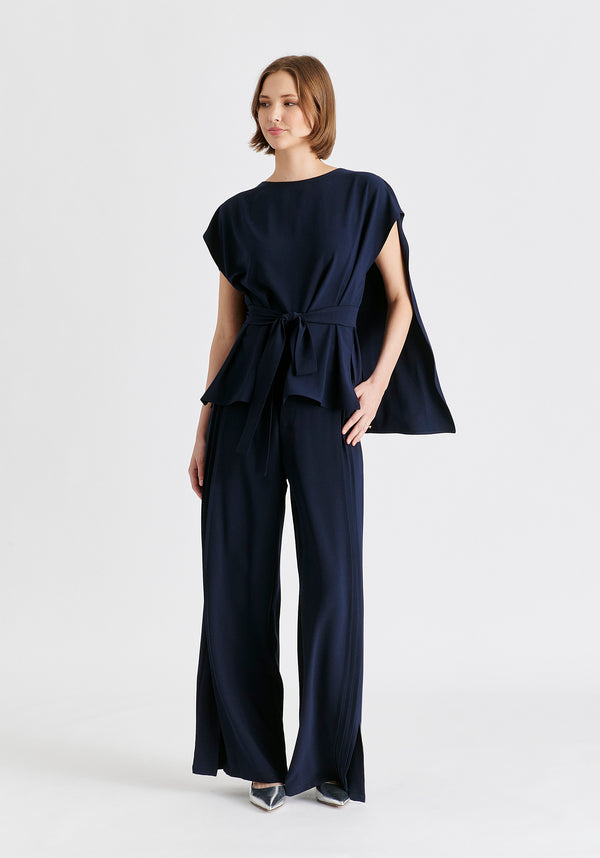 Paisie Round Neck Cape Top With Belt