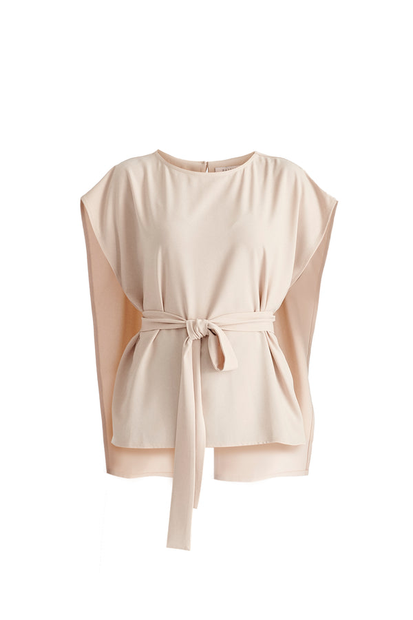 Paisie Round Neck Cape Top With Belt