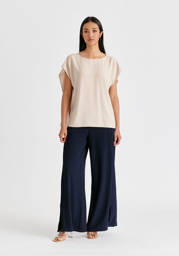 Paisie Round Neck Cape Top With Belt