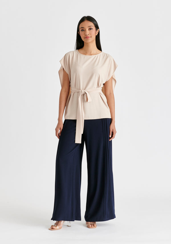 Paisie Round Neck Cape Top With Belt