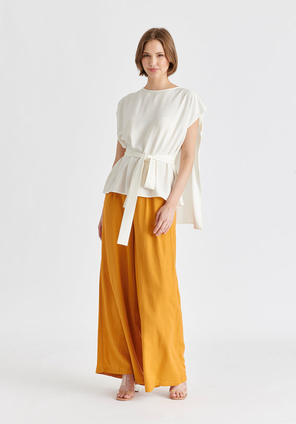 Paisie Round Neck Cape Top With Belt
